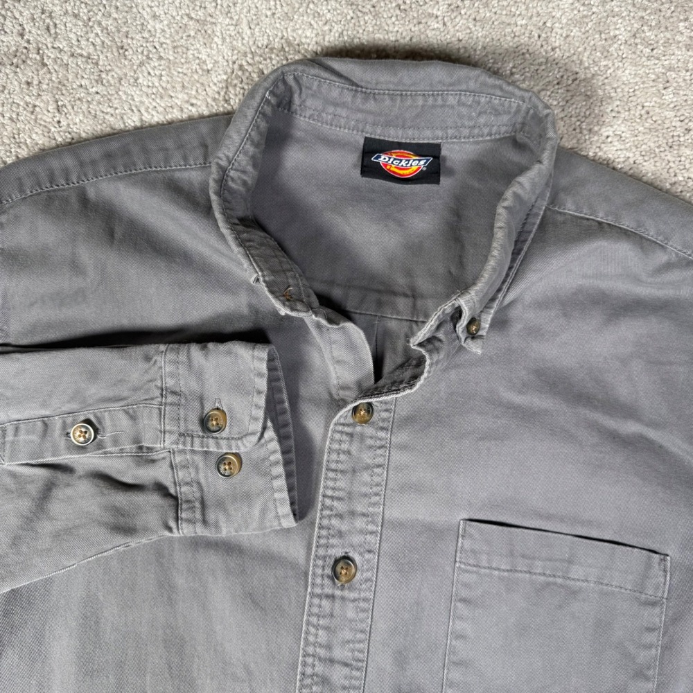 Dickies Mens Long Sleeve Button‎ Down Work Shirt Gray WL624RGA Size Large